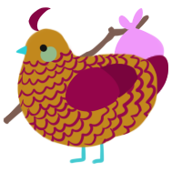 A ochre and maroon chicken with a lace pattern