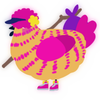 A honey and fuchsia chicken with a bar pattern