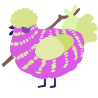 A orchid and lemon chicken with a bar pattern