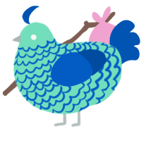 A mint and ultramarine chicken with a lace pattern