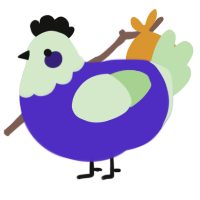 A indigo and gluppy chicken with a head pattern
