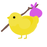 A yellow chicken with a head pattern