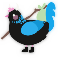 TRANS GOTH GF, a sable and sky chicken with a neck-speckle pattern