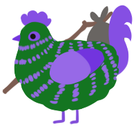 A leaf and blurple chicken with a bar pattern