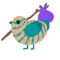 A beige and teal chicken with a bar pattern