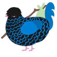 A sable and sapphire chicken with a lace pattern