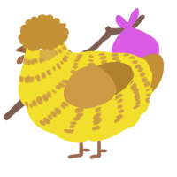 A yellow and gold chicken with a bar pattern