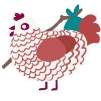 A white and red chicken with a lace pattern