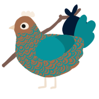 A brown and teal chicken with a double-lace pattern