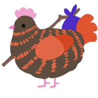 A bark and vermilion chicken with a bar pattern