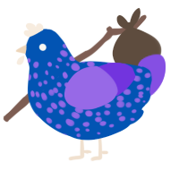 A ultramarine and blurple chicken with a speckle pattern