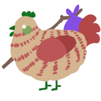 A beige and red chicken with a bar pattern