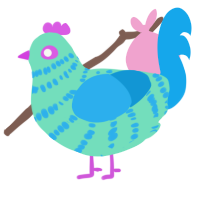 A mint and sky chicken with a bar pattern