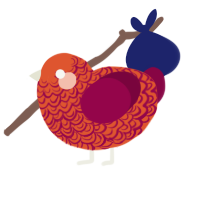 A vermilion and maroon chicken with a double-lace pattern