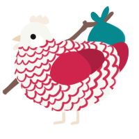 A white and crimson chicken with a lace pattern