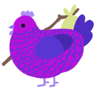 A amethyst and indigo chicken with a lace pattern