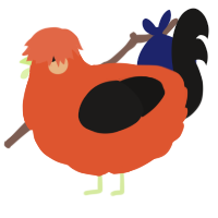 A vermilion and sable chicken