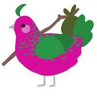 A fuchsia and viridian chicken with a half-lace pattern