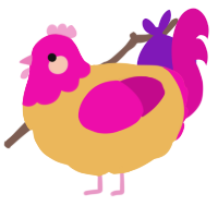 A honey and fuchsia chicken with a head pattern