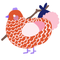 A vermilion and rose chicken with a lace pattern