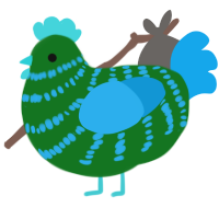 A leaf and sky chicken with a bar pattern