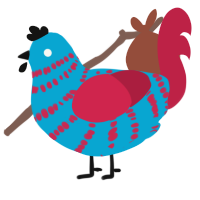 A cerulean and crimson chicken with a bar pattern