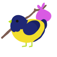 A yellow and navy chicken with a head pattern