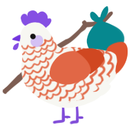 A white and vermilion chicken with a lace pattern