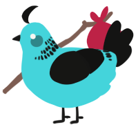 A aqua and black chicken with a neck-band pattern