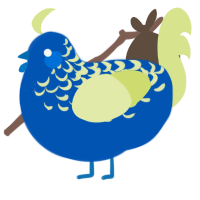A ultramarine and lemon chicken with a half-lace pattern