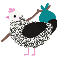 A white and sable chicken with a double-lace pattern