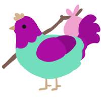 A mint and plum chicken with a head pattern