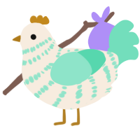 A cream and mint chicken with a bar pattern