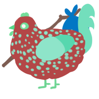 A red and mint chicken with a speckle pattern