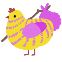 A ochre and orchid chicken with a bar pattern