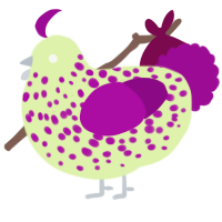 A apple and plum chicken with a speckle pattern