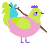 A pink and lime chicken with a head pattern