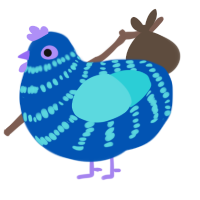 Juice, a ultramarine and aqua chicken with a bar pattern