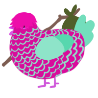 A fuchsia and mint chicken with a lace pattern