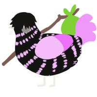 A black and lavender chicken with a bar pattern