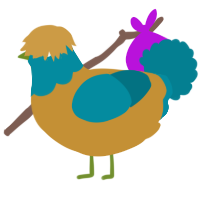 A gold and sea chicken with a head pattern