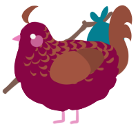 A maroon and russet chicken with a half-lace pattern