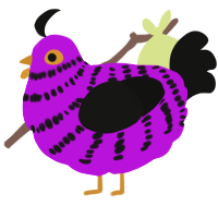 A amethyst and black chicken with a bar pattern