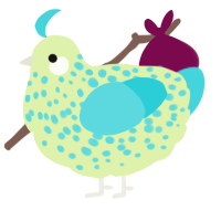 A apple and aqua chicken with a speckle pattern