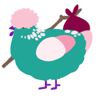 A turquoise and rose chicken with a neck-speckle pattern