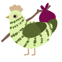 A apple and olive chicken with a bar pattern