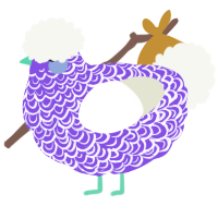 purble, a blurple and white chicken with a double-lace pattern