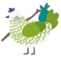 A white and chartreuse chicken with a lace pattern