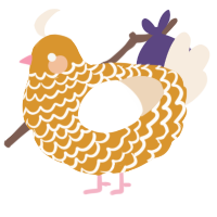 A orange and cream chicken with a lace pattern
