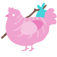A pink and white chicken with a half-bar pattern